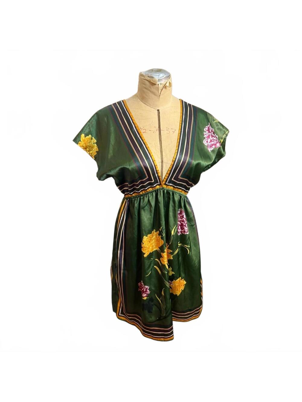 Forever 21 Green and Yellow Silk Floral Dress